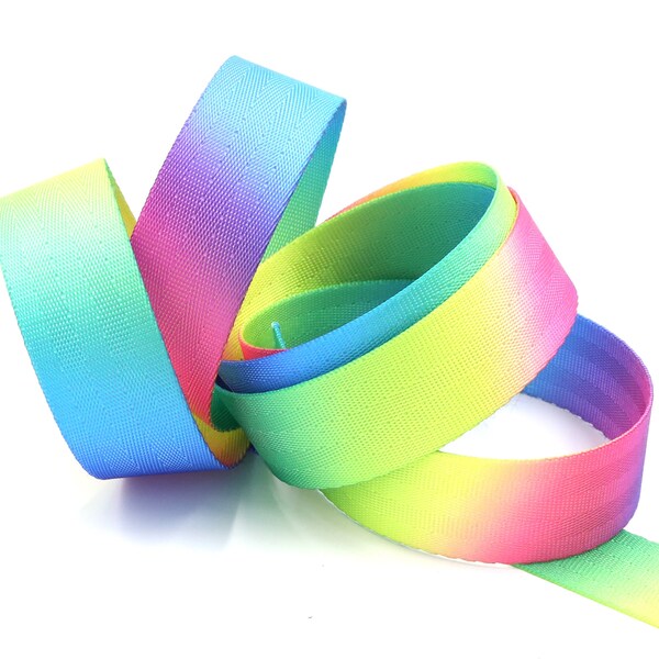 Rainbow Pastel 1 inch (25mm)width Nylon Webbing- by the yard