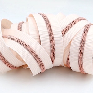 Blush/White ZEBRA Zipper #5 Zipper Tape with Rose Gold Teeth with your choice of pulls