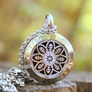 Mini Stainless Steel Mandala Diffuser Necklace, Aromatherapy Locket, Essential Oil Jewelry