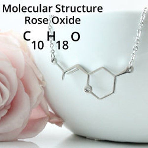 Rose Molecular Necklace, Stainless Steel Necklace, Rose Symbol Necklace, Science Jewelry, Chemistry Gift, Diffuser Necklace