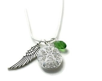 Green Diffuser Necklace-Angel Wing-Diffuser Necklace-Aromatherapy Jewelry