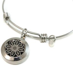 Stainless Steel Mandala Diffuser Bangle-Aromatherapy-Diffuser Bangle-Diffuser Bracelet-Essential Oils-Diffuser Pads-Gift image 2