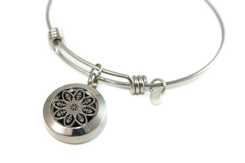 Stainless Steel Mandala Diffuser Bangle-Aromatherapy-Diffuser Bangle-Diffuser Bracelet-Essential Oils-Diffuser Pads-Gift image 2