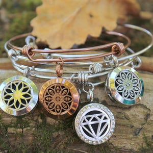 Stainless Steel Mandala Diffuser Bangle-Aromatherapy-Diffuser Bangle-Diffuser Bracelet-Essential Oils-Diffuser Pads-Gift image 8