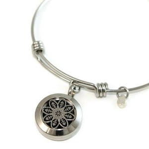 Stainless Steel Mandala Diffuser Bangle-Aromatherapy-Diffuser Bangle-Diffuser Bracelet-Essential Oils-Diffuser Pads-Gift image 4