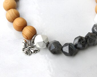 Gemstone Diffuser Bracelet, Black Labradorite, Aromatherapy Diffuser, Scriptural Bracelet,  Matthew 5:16