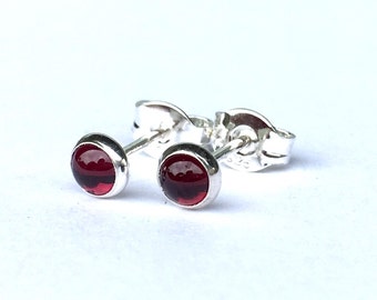 Tiny Garnet Stud Earrings 4mm .. Sterling Silver Garnet Stud Earrings .. Red Garnet Jewelry .. Handmade Earrings