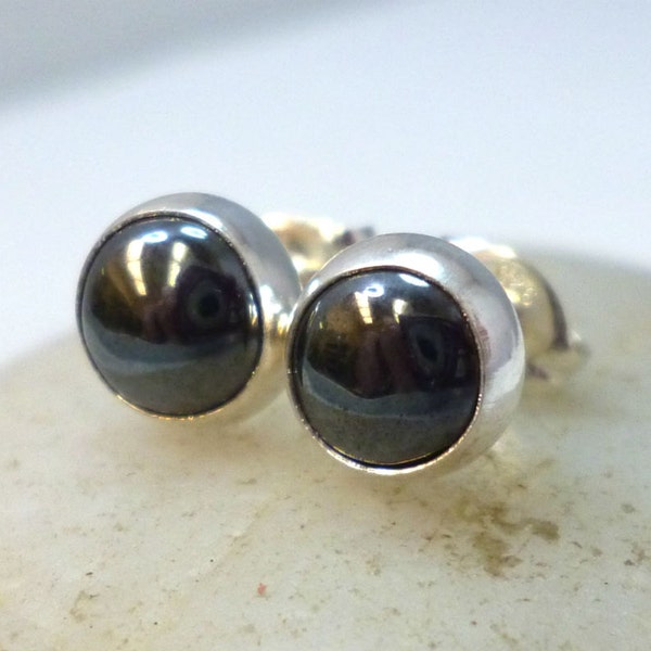 Hematite Earrings 5MM .. Small Sterling Silver and Hematite Stud Earrings .. Handmade