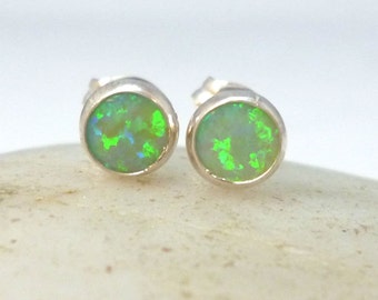 Small Faux Green Opal Stud Earrings .. Green Opal Earrings 5mm .. Handmade