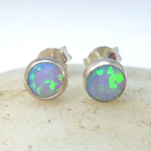 Small Light Blue Faux Opal Stud Earrings .. Round Opal Earrings .. 5mm .. Handmade