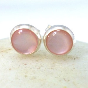Pink Mother Of Pearl Stud Earrings .. 5MM Round .. MOP Earrings .. Pink MOP Studs .. Silver Studs