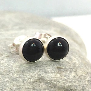 Black Onyx Stud Earrings ..  6MM Round Onyx Studs .. Sterling Silver and Black Onyx Earrings