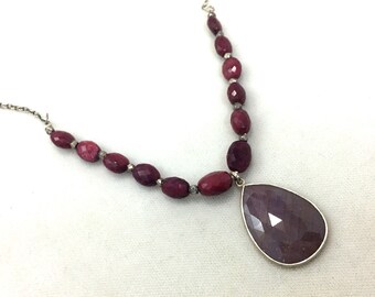 Ruby Necklace ..  Silver and Rose Cut Ruby Necklace .. Statement Necklace .. Handmade Jewelry