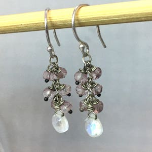 Rainbow Moonstone Earrings .. Pink Quartz Earrings .. Gemstone Earrings .. Handmade Jewelry