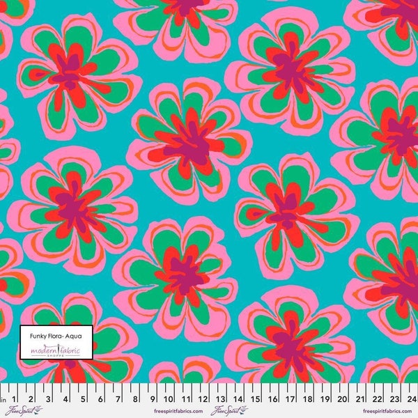 Kaffe Fassett- Brandon Mably- Funky Floral PWBM011.AQUA- Half Yard- February 2023