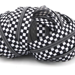 Black & White Checkerboard Zipper  #5 Zipper Tape with Gunmetal Teeth with your choice of pulls