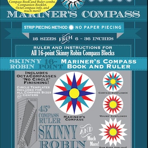 Robin Ruth Skinny Robin 16-Point Mariner's Compass Book and Ruler Combo
