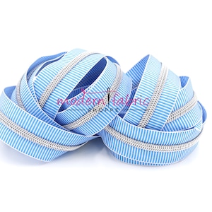 Turquoise/White ZEBRA Zipper  #5 Zipper Tape with Silver Teeth with your choice of pulls