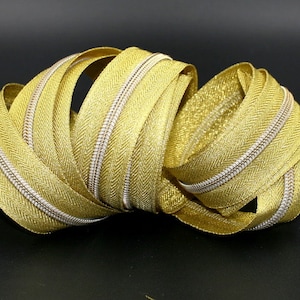 Gold Metallic #5 Zipper Tape with Gold Teeth with your choice of pulls