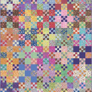 FÖRBESTÄLL Kaffe Fassett - Nio-lappars Hopscotch Quilt Kit med Bits & Bobs - December 2026