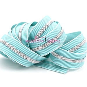 Teal/White ZEBRA Zipper  #5 Zipper Tape with Silver Teeth with your choice of pulls