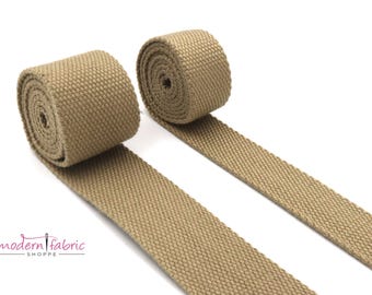 Khaki Cotton- 1 inch (25mm) or 1.5 inch (38mm) width  Webbing- Strapping by the yard. Great for bags and totes!!