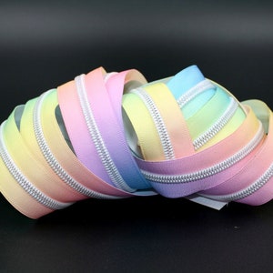 Rainbow Zipper #5 Zipper Tape with White Star Rainbow Teeth with your choice of pulls- By the Yard