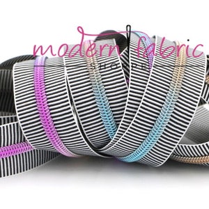 ZEBRA Zipper #5 Zipper Tape with Rainbow Teeth with your choice of pulls- By the Yard