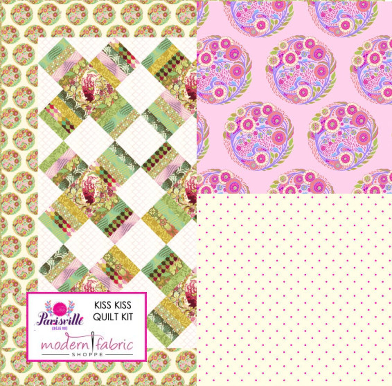 Tula Pink Kiss Kiss Quilt Kit Featuring Parisville Déjà Vu Etsy