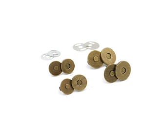 14mm and 18mm Antique Brass Magnetic Snaps/Closures for Handbags & Wallets - Set of 2! - Bag Hardware