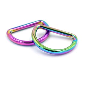 Rainbow Iridescent 1 1/2" -38mm D-Ring Hardware for Bags and Crafts, Set of 2