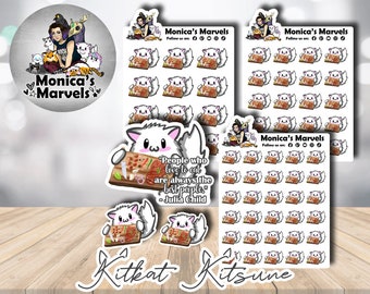 Chibi Kitkat Kitsune - Cutting Board Meal Prep - Printable Planner Stickers