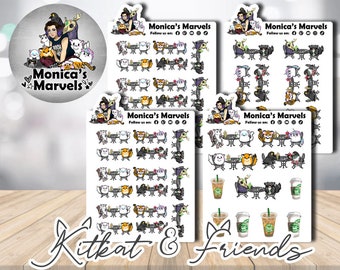 Chibi Kitkat and Friends - Coffee Date - Printable Planner Stickers