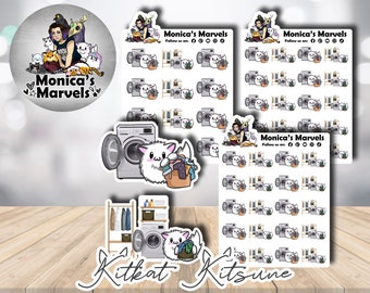 Chibi Kitkat Kitsune - Laundry - Printable Planner Stickers