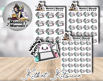 Chibi Kitkat Kitsune - Wanna Play Gaming - Printable Planner Stickers