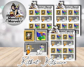 Chibi Kitkat Kitsune - Art Muesum - Printable Planner Stickers