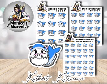 Chibi Kitkat Kitsune - Shark Week - Printable Planner Stickers