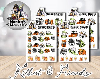 Chibi Kitkat and Friends - Halloween Buckets - Printable Planner Stickers