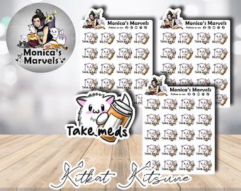 Chibi Kitkat Kitsune - Take Your Meds - Printable Planner Stickers