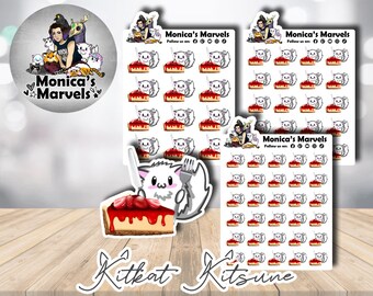 Chibi Kitkat Kitsune - Cheesecake - Printable Planner Stickers