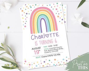 Personalised Rainbow Birthday Party Invitations - Children's Birthday Invites - Boy Girl Invitations - Pastel Rainbow Party Invitations