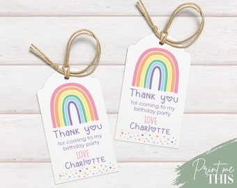 Personalised Rainbow Favour Tags - Thank You Birthday Gift Tags - Rainbow Birthday Gift Tags - Custom Favour Tags - Rainbow Gift Tags