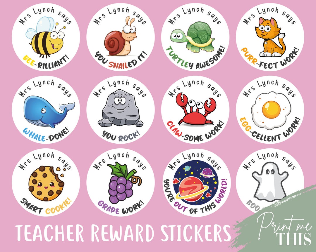 Personalised Well Done Stickers Teacher Reward Stickers Fun Pun Reward ...
