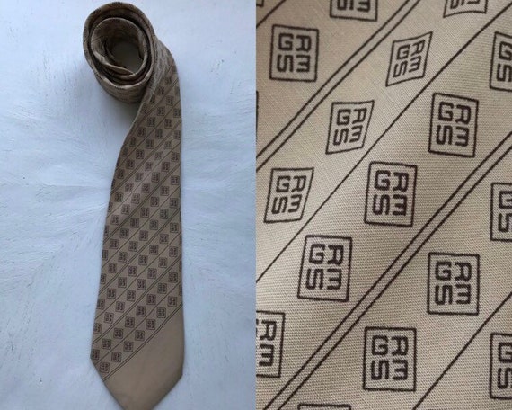 Gres, Vintage Silk Tie, Beige Silk Tie, 1980s Silk