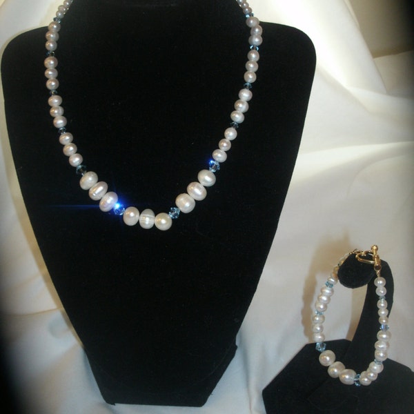 New and Blue- Freshwater Pearl and Crystal Bridal Set