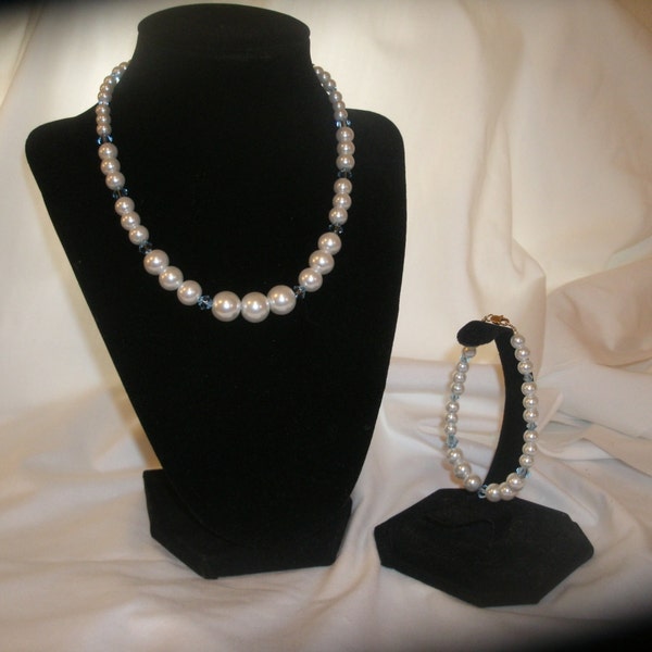 New and Blue- Glass Pearl and Crystal Bridal Set