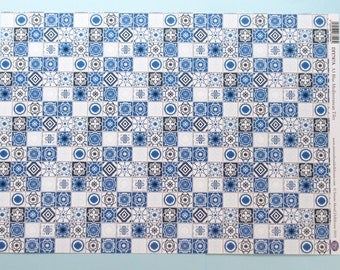 Tarjeta de suelo de casa de muñecas escala 1/12 A3 - Azulejos mediterráneos azules (DIY787A)