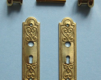 1/12th Scale Dolls' House Victorian Style Brass Door Kpob and Back Plate - 1 Set (DIY605)