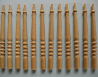 1/12th Scale Dolls House Miniatures - Round-Based Wooden Spindles - Pack of 12 (7033)