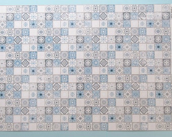 Tarjeta de suelo de casa de muñecas a escala 1/12 A3 - Azulejos antiguos del Mediterráneo azul (DIY787B)